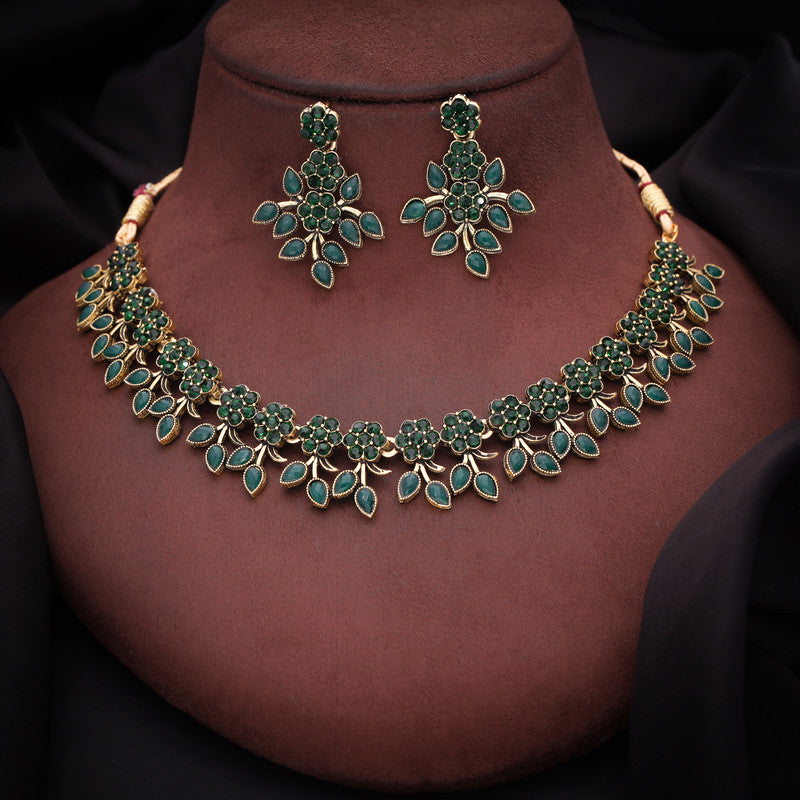Tehzeeb Creations Brass Gold-Polished Gold, Green Jewel Set - Swadesiicart