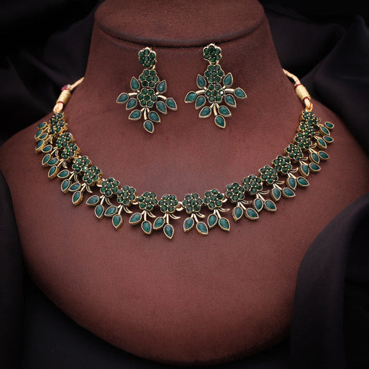 Tehzeeb Creations Brass Gold-Polished Gold, Green Jewel Set - Swadesiicart