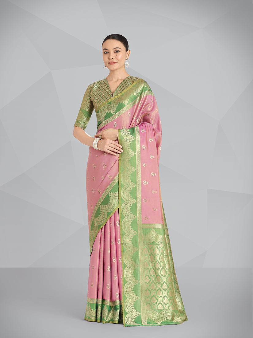 Monjolika Fashion Mauve Pink Color Weaving Banarasi Tissue Silk Classic Saree | Swadesiicart