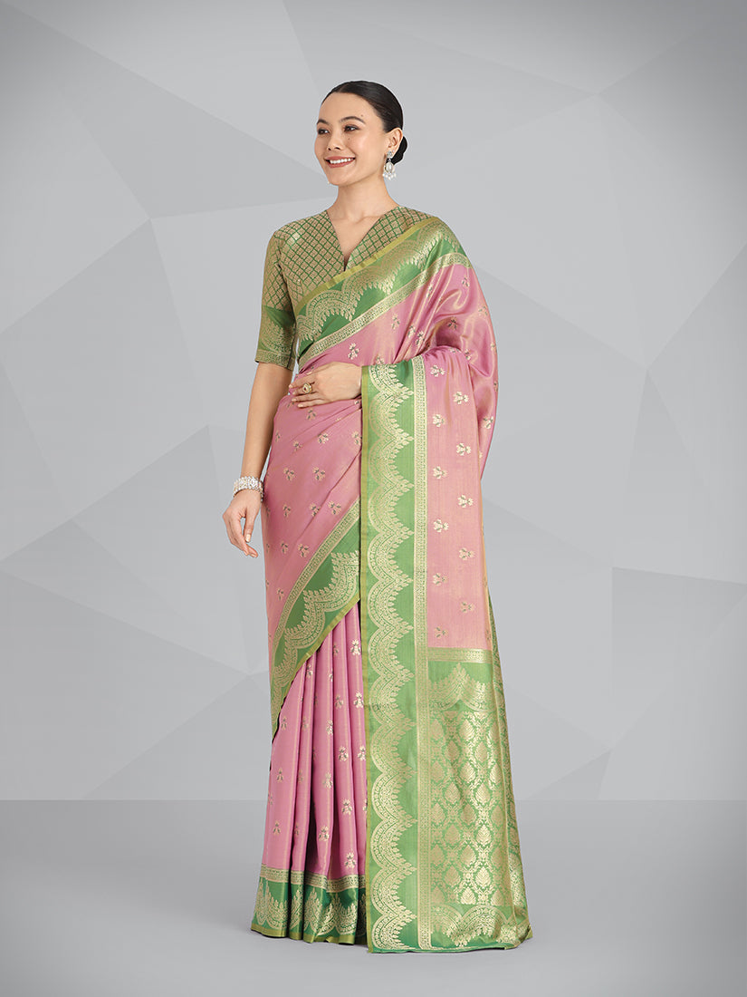 Monjolika Fashion Mauve Pink Color Weaving Banarasi Tissue Silk Classic Saree | Swadesiicart