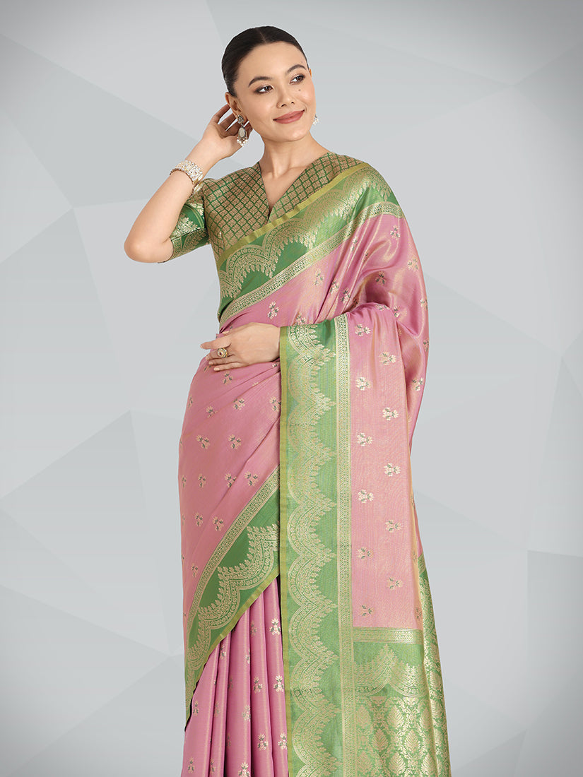 Monjolika Fashion Mauve Pink Color Weaving Banarasi Tissue Silk Classic Saree | Swadesiicart