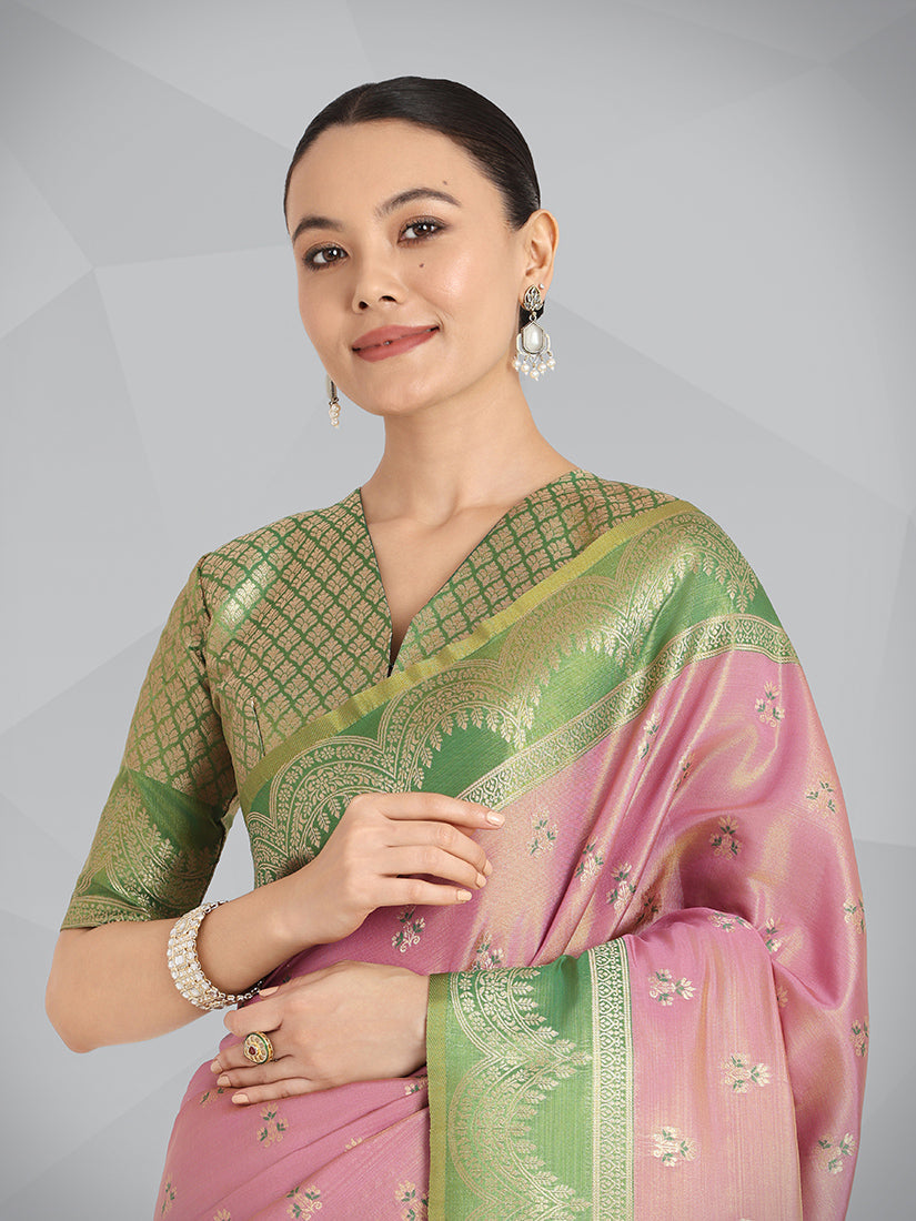 Monjolika Fashion Mauve Pink Color Weaving Banarasi Tissue Silk Classic Saree | Swadesiicart