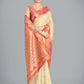 Monjolika Fashion Cream Color Weaving Banarasi Tissue Silk Classic Saree | Swadesiicart