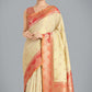 Monjolika Fashion Cream Color Weaving Banarasi Tissue Silk Classic Saree | Swadesiicart