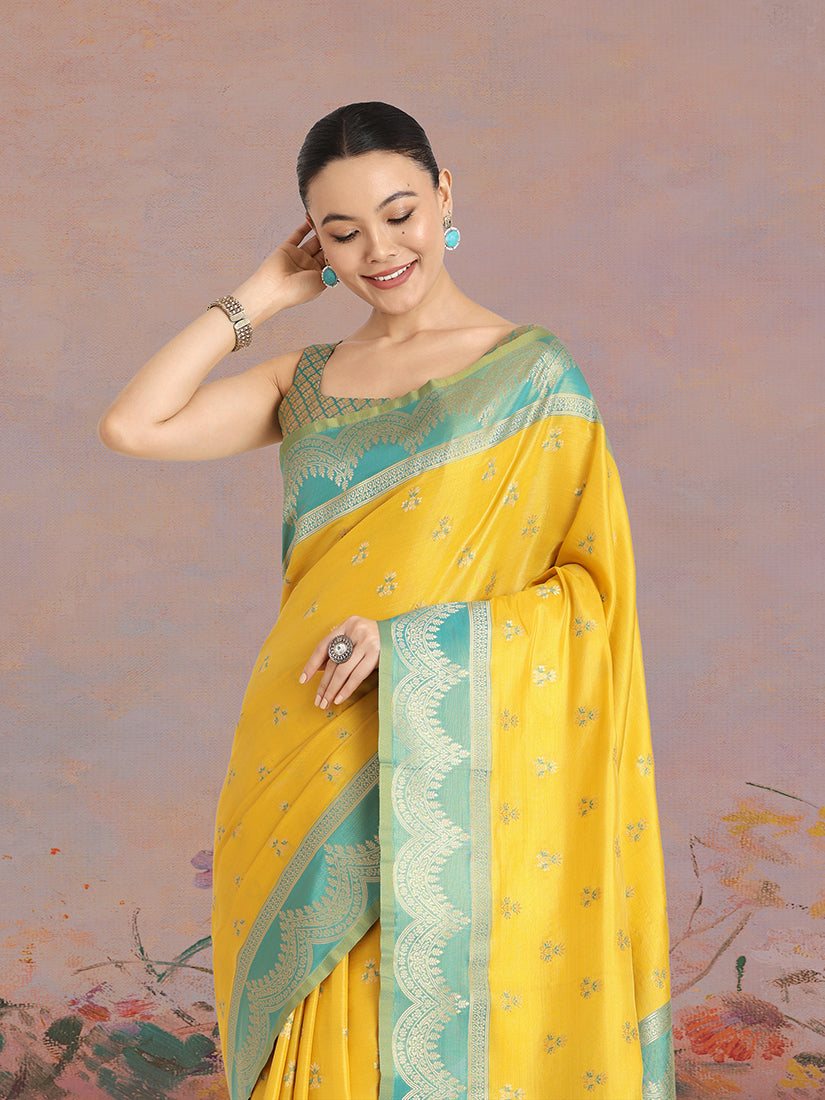Monjolika Fashion Yellow Color Weaving Banarasi Tissue Silk Classic Saree | Swadesiicart