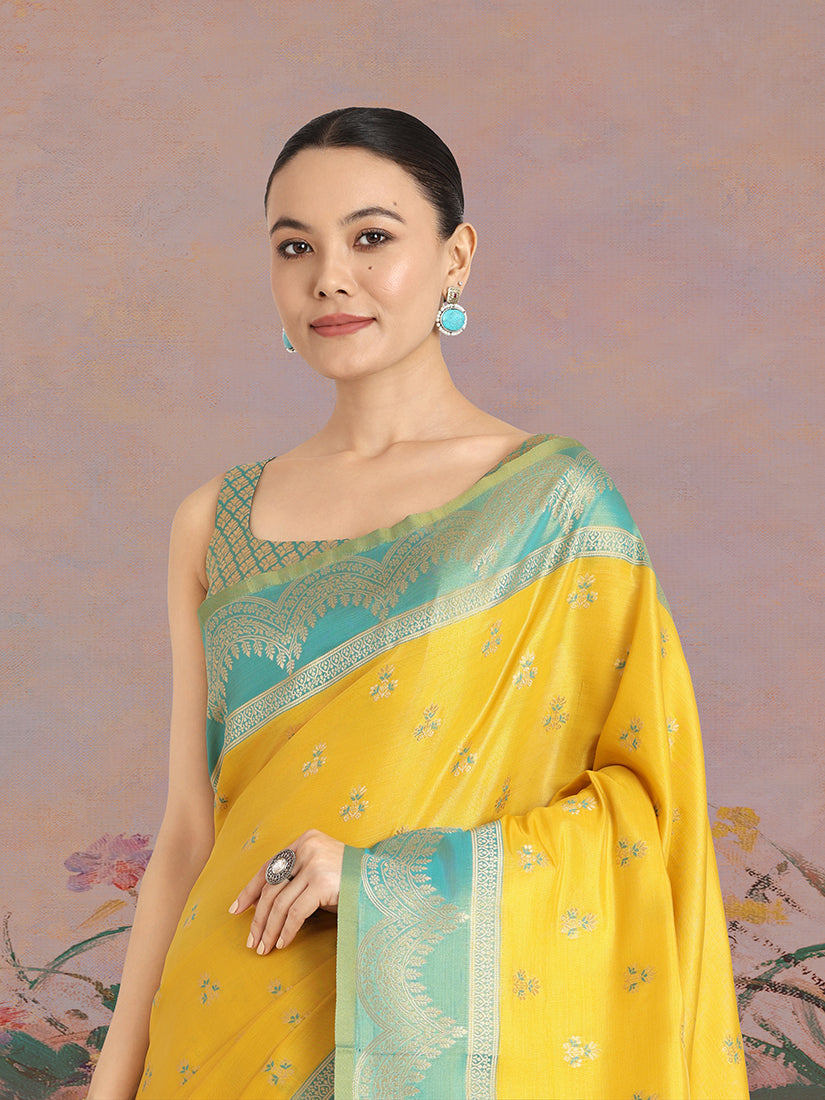 Monjolika Fashion Yellow Color Weaving Banarasi Tissue Silk Classic Saree | Swadesiicart