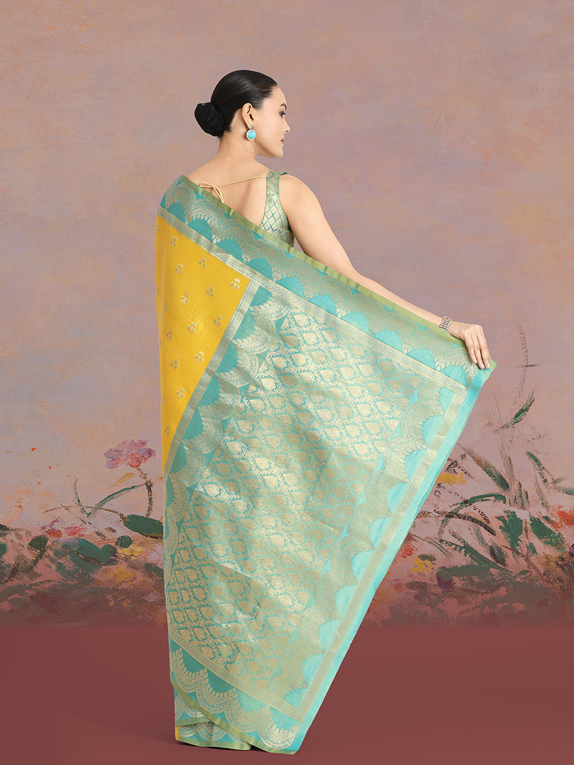 Monjolika Fashion Yellow Color Weaving Banarasi Tissue Silk Classic Saree | Swadesiicart