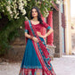 Lorenvalley Fashion Teal Tussar Silk Patola Printed With Foil Work Lehenga Choli with Dupatta - Swadesiicart