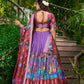 Lorenvalley Lavender Dola Silk Kalamkari Print With Zari Weaving Border Lehenga Choli | Swadesiicart