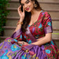 Lorenvalley Lavender Dola Silk Kalamkari Print With Zari Weaving Border Lehenga Choli | Swadesiicart