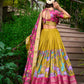 Lorenvalley Mustard Dola Silk Kalamkari Print With Zari Weaving Border Lehenga Choli | Swadesiicart