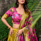 Lorenvalley Mustard Dola Silk Kalamkari Print With Zari Weaving Border Lehenga Choli | Swadesiicart