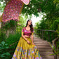 Lorenvalley Mustard Dola Silk Kalamkari Print With Zari Weaving Border Lehenga Choli | Swadesiicart