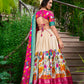 Lorenvalley Cream Dola Silk Kalamkari Print With Zari Weaving Border Lehenga Choli | Swadesiicart