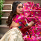 Lorenvalley Cream Dola Silk Kalamkari Print With Zari Weaving Border Lehenga Choli | Swadesiicart