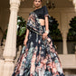 Lorenvalley Black Tussar Silk Floral Print with Lace Touch Up Lehenga Choli | Swadesiicart