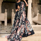 Lorenvalley Black Tussar Silk Floral Print with Lace Touch Up Lehenga Choli | Swadesiicart
