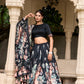 Lorenvalley Black Tussar Silk Floral Print with Lace Touch Up Lehenga Choli | Swadesiicart