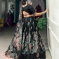 Lorenvalley Black Tussar Silk Floral Print with Lace Touch Up Lehenga Choli | Swadesiicart