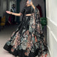 Lorenvalley Black Tussar Silk Floral Print with Lace Touch Up Lehenga Choli | Swadesiicart