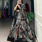 Lorenvalley Black Tussar Silk Floral Print with Lace Touch Up Lehenga Choli | Swadesiicart