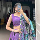 Lorenvalley Lavender Tussar Silk Floral Print with Lace Touch Up Lehenga Choli | Swadesiicart