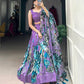 Lorenvalley Lavender Tussar Silk Floral Print with Lace Touch Up Lehenga Choli | Swadesiicart