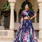 Lorenvalley Blue Tussar Silk Floral Print with Lace Touch Up Lehenga Choli | Swadesiicart