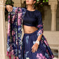 Lorenvalley Blue Tussar Silk Floral Print with Lace Touch Up Lehenga Choli | Swadesiicart