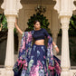 Lorenvalley Blue Tussar Silk Floral Print with Lace Touch Up Lehenga Choli | Swadesiicart