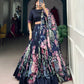 Lorenvalley Blue Tussar Silk Floral Print with Lace Touch Up Lehenga Choli | Swadesiicart