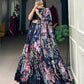 Lorenvalley Blue Tussar Silk Floral Print with Lace Touch Up Lehenga Choli | Swadesiicart