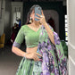 Lorenvalley Pista Tussar Silk Floral Print with Lace Touch Up Lehenga Choli | Swadesiicart