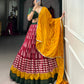Lorenvalley Maroon Tassar Silk Print with Foil Work Lehenga Choli with Dupatta | Swadesiicart