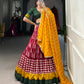 Lorenvalley Maroon Tassar Silk Print with Foil Work Lehenga Choli with Dupatta | Swadesiicart