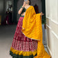Lorenvalley Maroon Tassar Silk Print with Foil Work Lehenga Choli with Dupatta | Swadesiicart