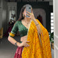 Lorenvalley Maroon Tassar Silk Print with Foil Work Lehenga Choli with Dupatta | Swadesiicart