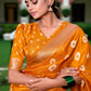 Lorenvalley Cream and Mustard Dola Silk Shibori Print With Zari Weaving Border Lehenga Choli | Swadesiicart