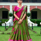 Lorenvalley Green and Pink Dola Silk Shibori Print With Zari Weaving Border Lehenga Choli | Swadesiicart