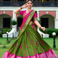 Lorenvalley Green and Pink Dola Silk Shibori Print With Zari Weaving Border Lehenga Choli | Swadesiicart