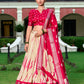 Lorenvalley Cream and Red Dola Silk Shibori Print With Zari Weaving Border Lehenga Choli | Swadesiicart