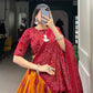 Lorenvalley Mustard Artistry in Tussar Silk with Bandhej Print Lehenga Choli | Swadesiicart