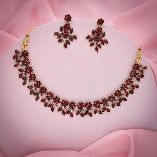 Tehzeeb Creations Gold Polish Pack of 1 Gold-Polished Choker Necklace Set With Earring For Women & Girls - Swadesiicart