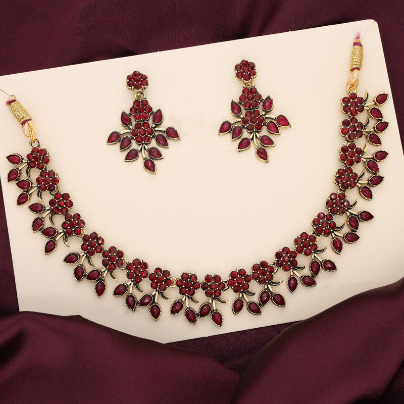 Tehzeeb Creations Gold Polish Pack of 1 Gold-Polished Choker Necklace Set With Earring For Women & Girls - Swadesiicart