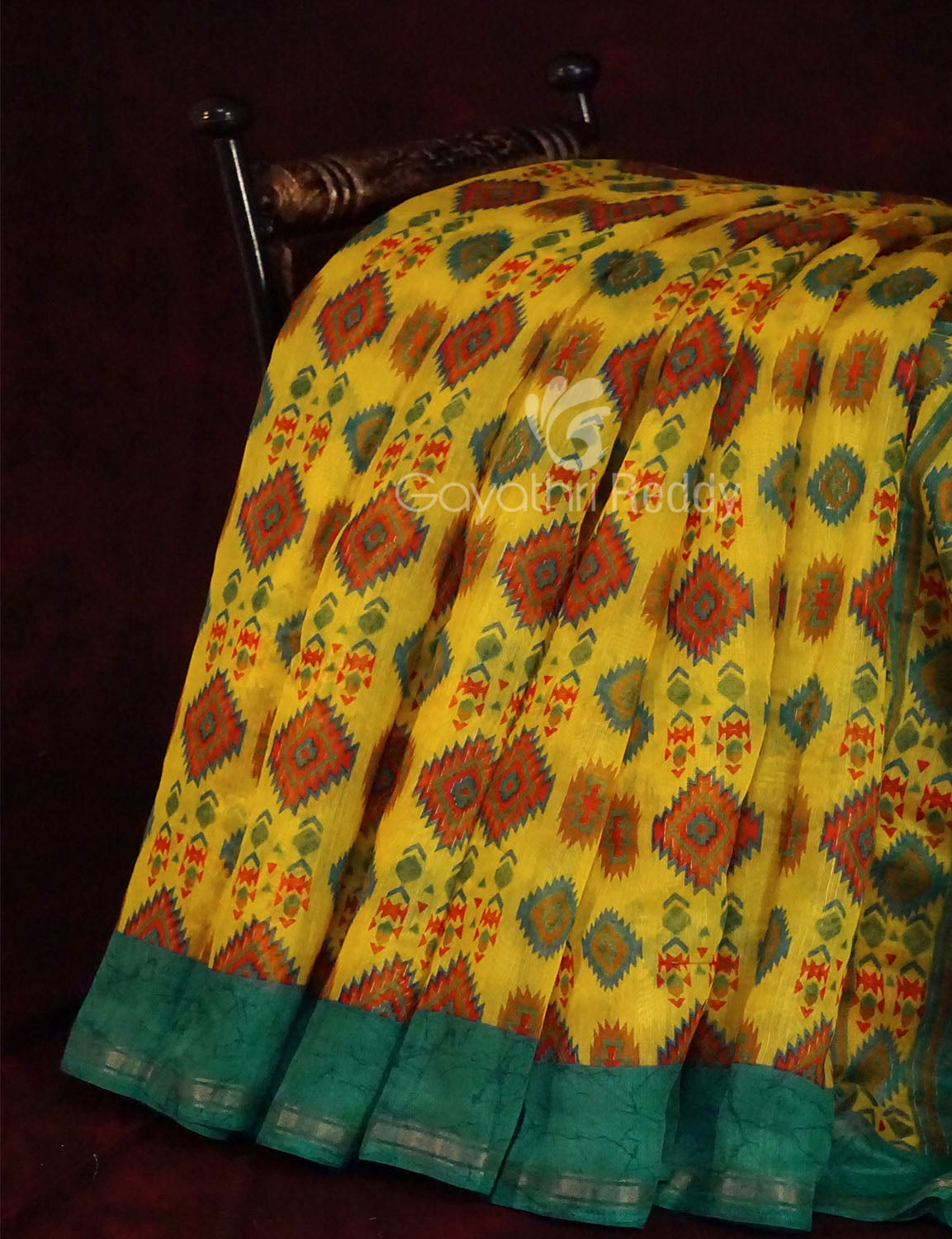 Lemon Yellow Colour Diamond Design Semi Chanderi Saree By Gayathri Reddy Designer Studio | Swadesiicart