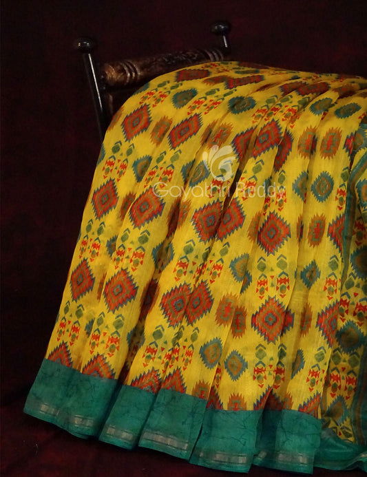 Lemon Yellow Colour Diamond Design Semi Chanderi Saree By Gayathri Reddy Designer Studio | Swadesiicart