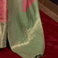 Mitera Women Pink & Green Floral Zari Silk Blend Banarasi Saree | Swadesiicart