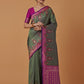 Monjolika Fashion Olive Banarasi Silk Blend SareeWith Zari Woven Rich Brocade Design | Swadesiicart