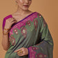 Monjolika Fashion Olive Banarasi Silk Blend SareeWith Zari Woven Rich Brocade Design | Swadesiicart