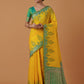 Monjolika Fashion Yellow Banarasi Silk Blend SareeWith Zari Woven Rich Brocade Design | Swadesiicart